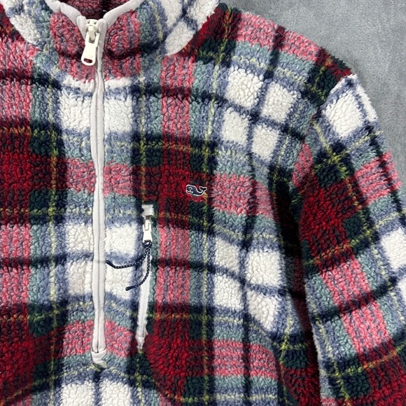 Vineyard Vines Plaid Sherpa Fleece Quarter Zip Super Shep Pullover Size XL - Picture 4 of 13